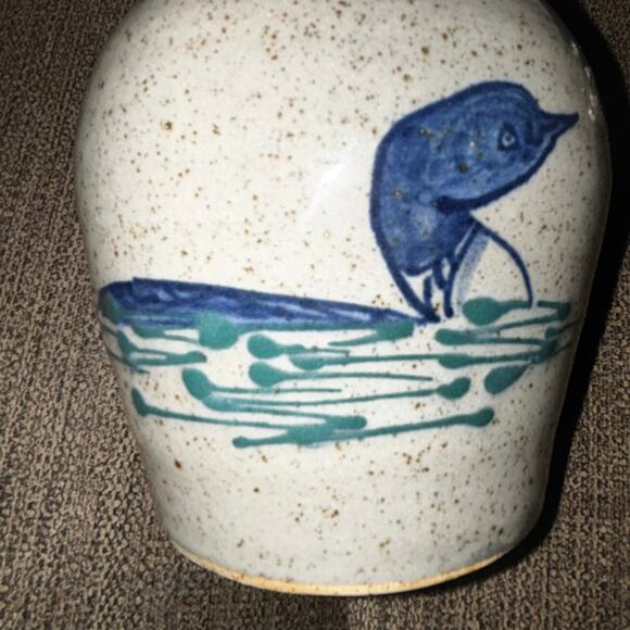 Great Bay Pottery Loon Vase Heavy Pottery Handpainted Country Primitive Rustic - Picture 8 of 8